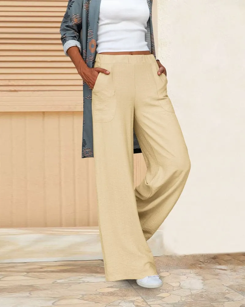 Julya | Soft Casual Wide Pants With Elastic Waist and Pockets