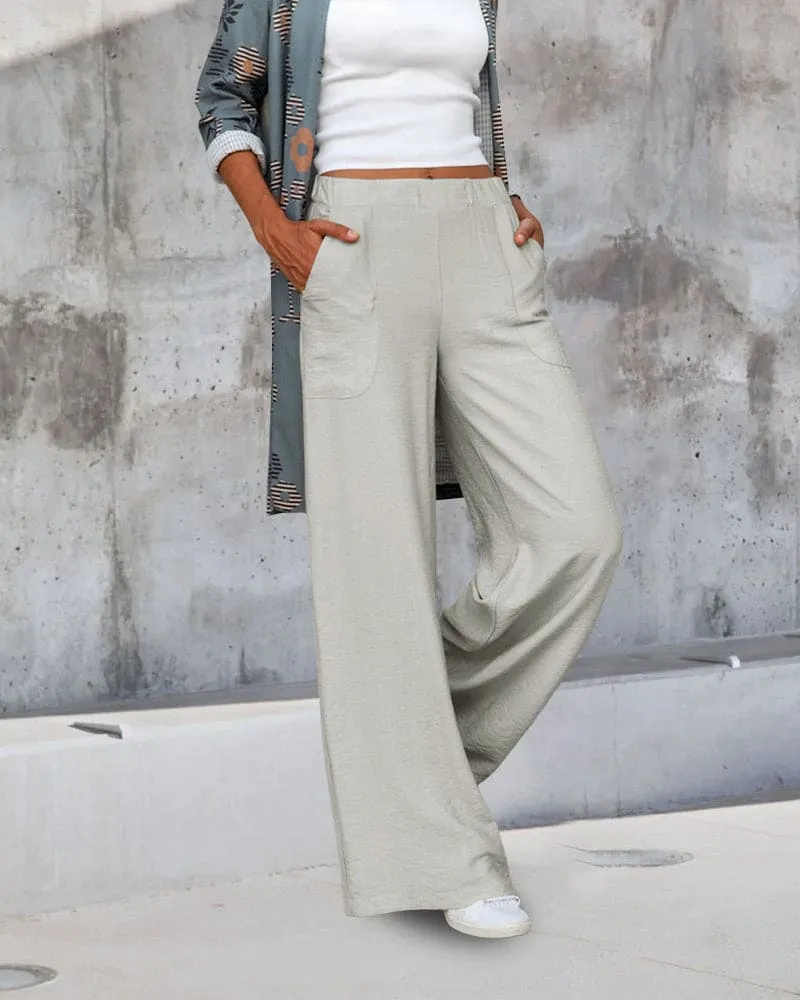 Julya | Soft Casual Wide Pants With Elastic Waist and Pockets