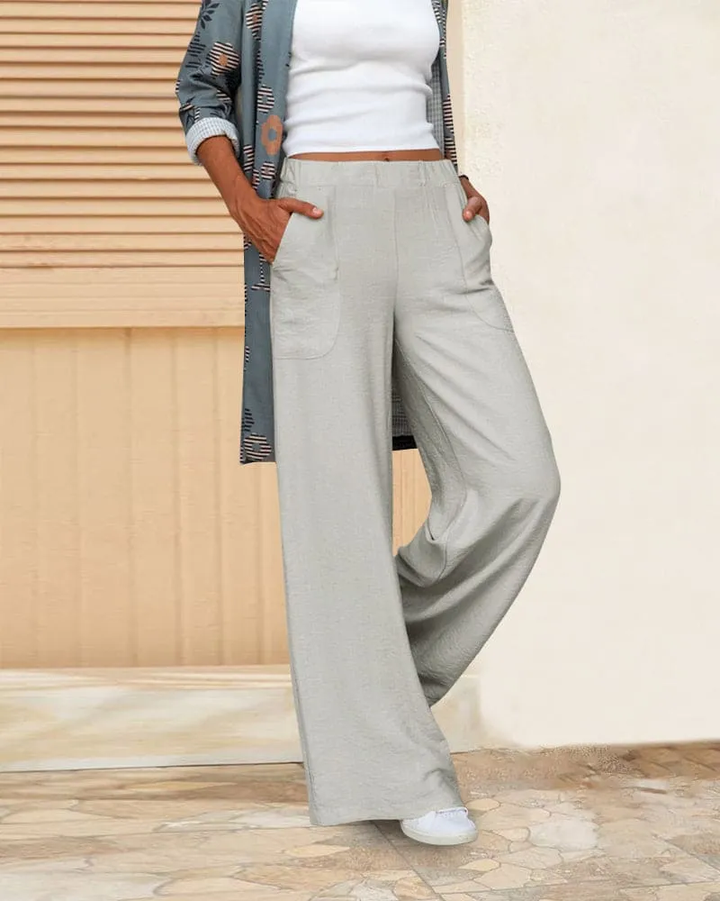 Julya | Soft Casual Wide Pants With Elastic Waist and Pockets