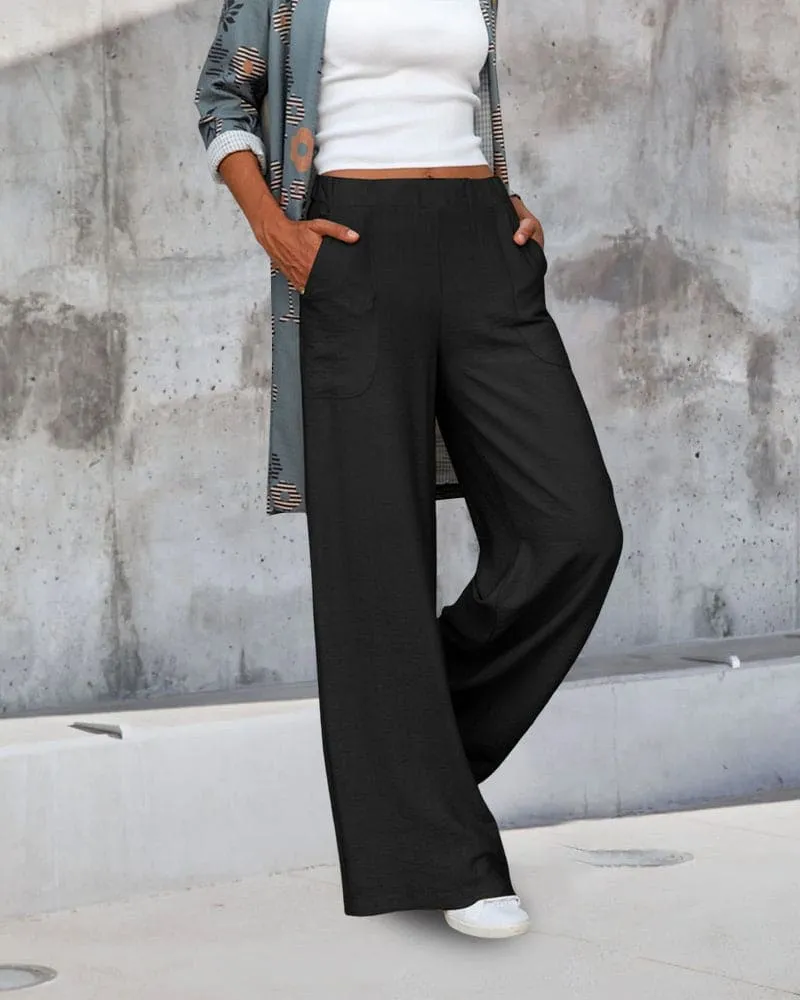 Julya | Soft Casual Wide Pants With Elastic Waist and Pockets