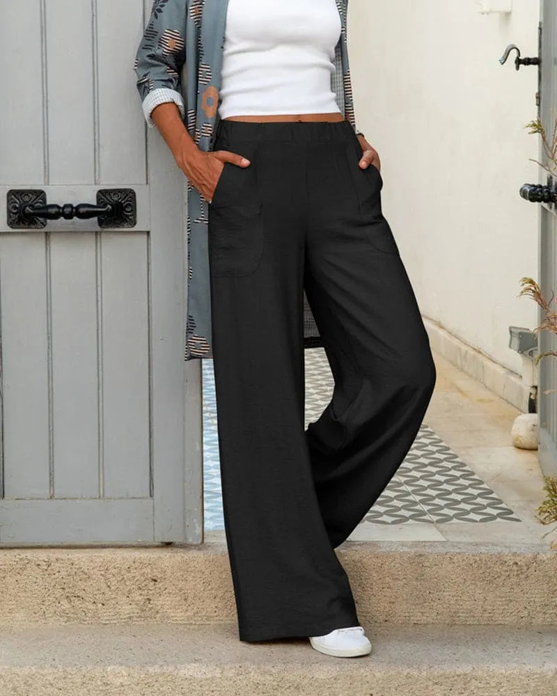 Julya | Soft Casual Wide Pants With Elastic Waist and Pockets