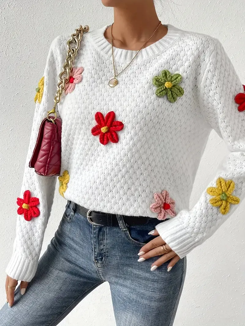 Kaadrie - knitted sweater with 3d embroidered flower pattern