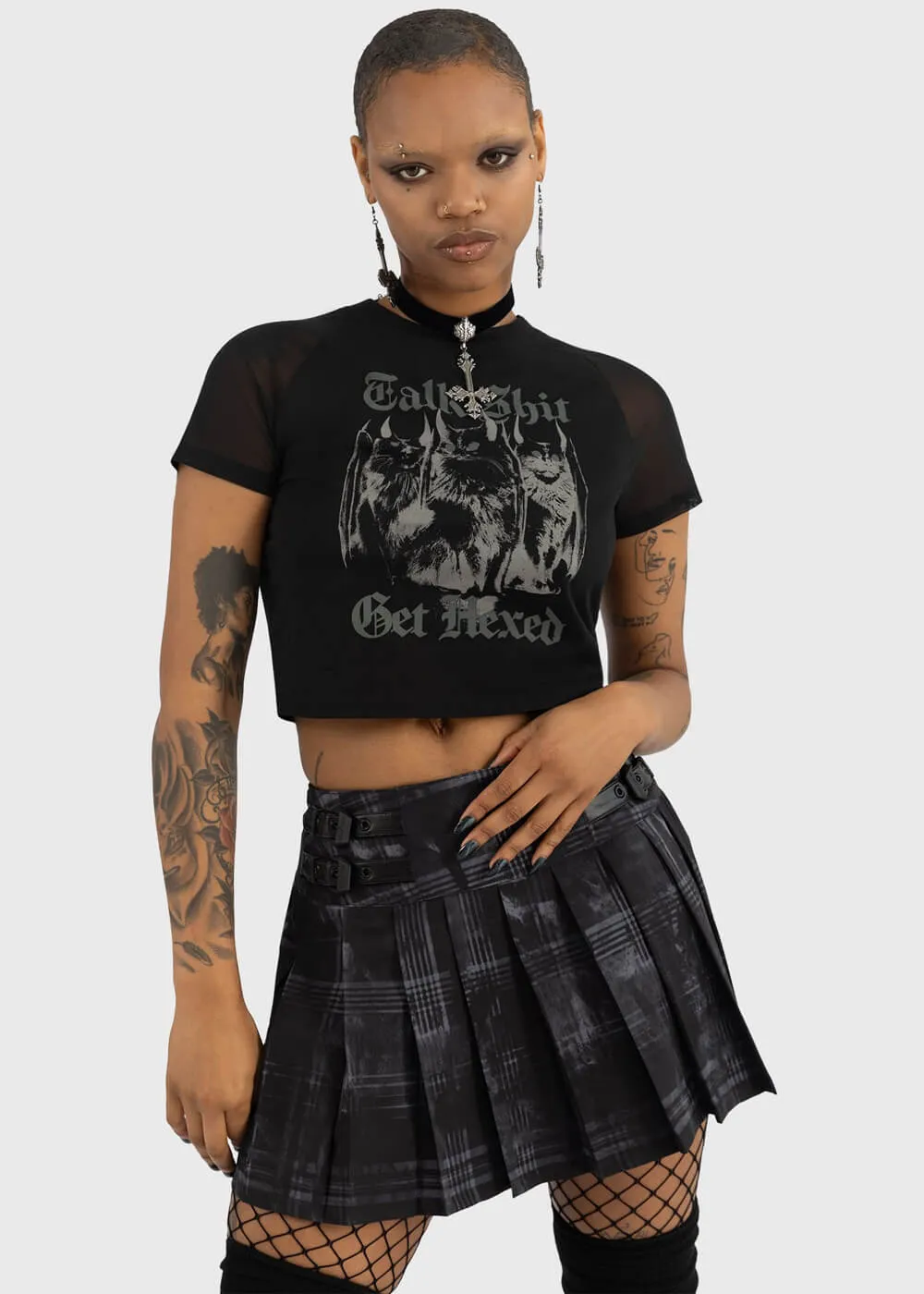 Killstar Talk Shit Cat Crop Top Black