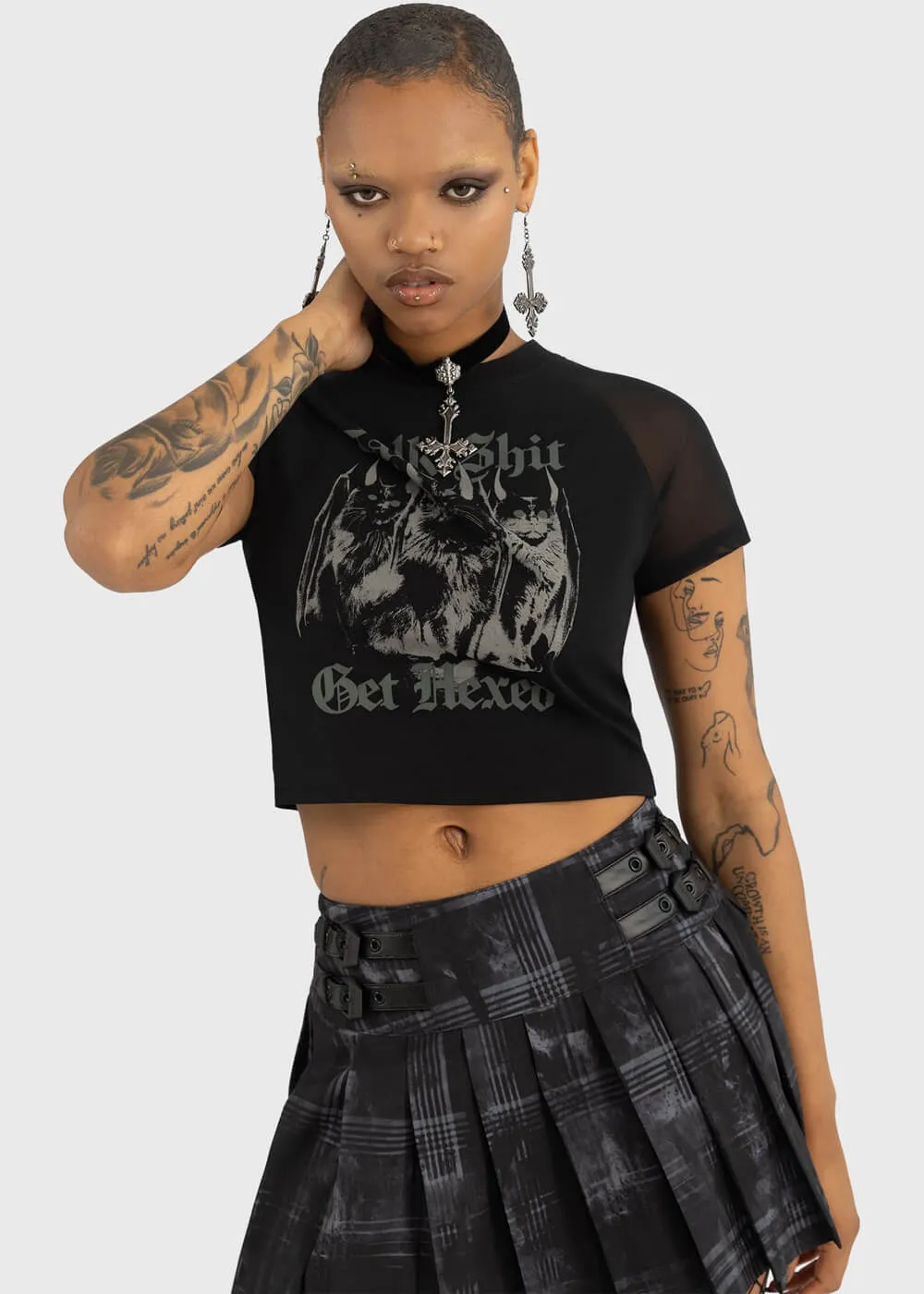 Killstar Talk Shit Cat Crop Top Black