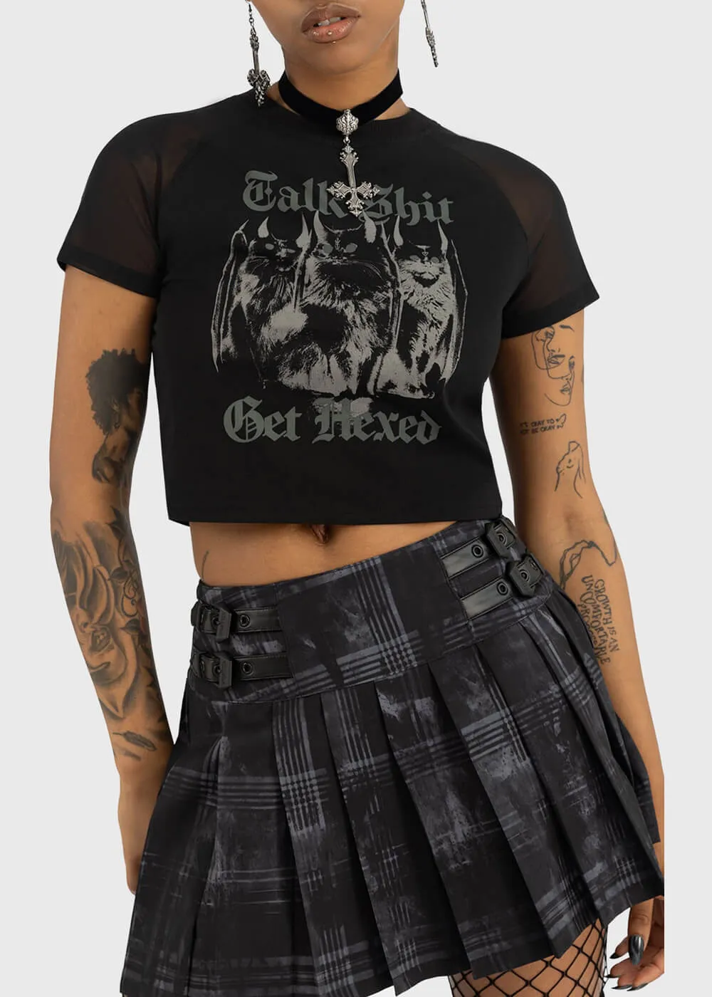 Killstar Talk Shit Cat Crop Top Black