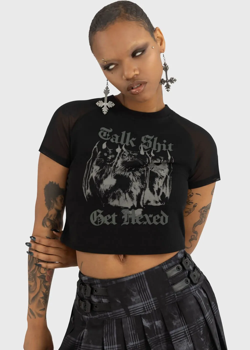 Killstar Talk Shit Cat Crop Top Black