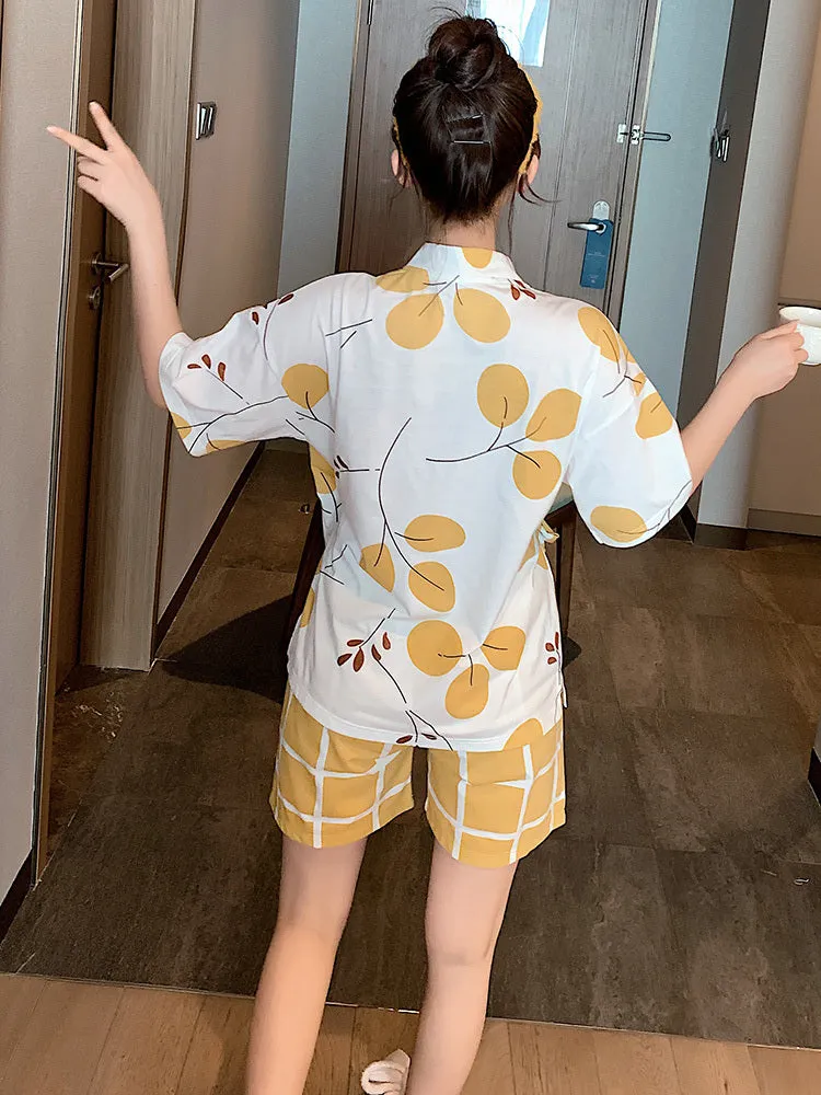 Kimono Pajamas Women SummerShort-Sleeved Cotton Thin Section