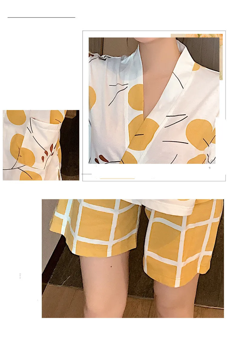 Kimono Pajamas Women SummerShort-Sleeved Cotton Thin Section