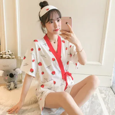 Kimono Pajamas Women SummerShort-Sleeved Cotton Thin Section