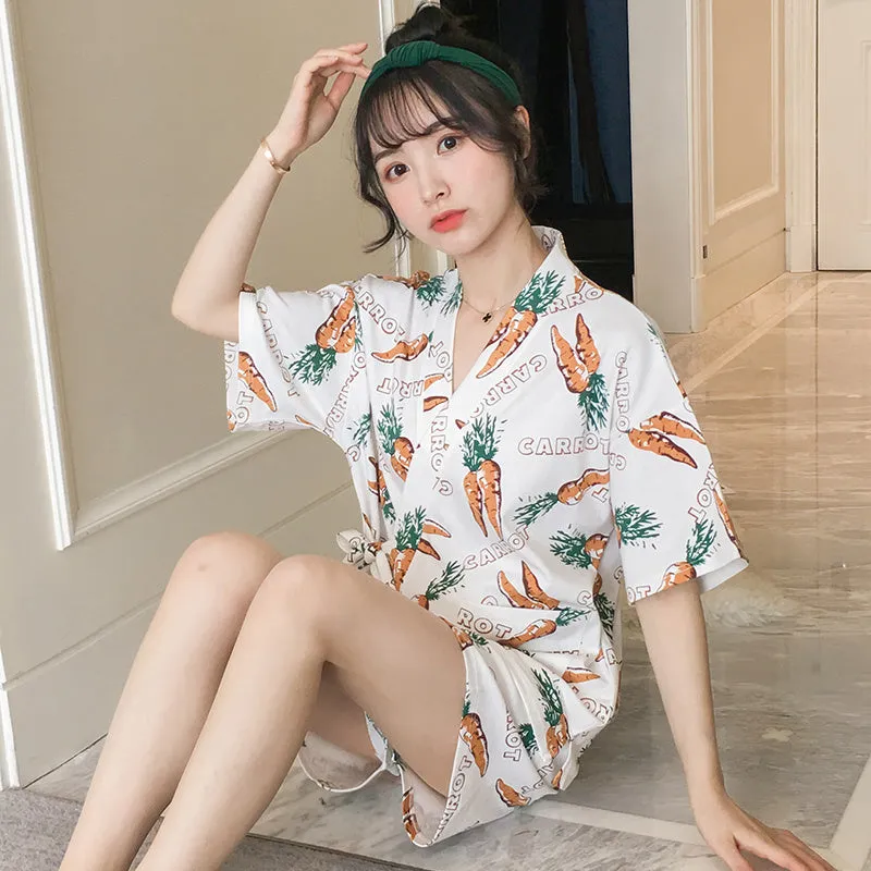 Kimono Pajamas Women SummerShort-Sleeved Cotton Thin Section