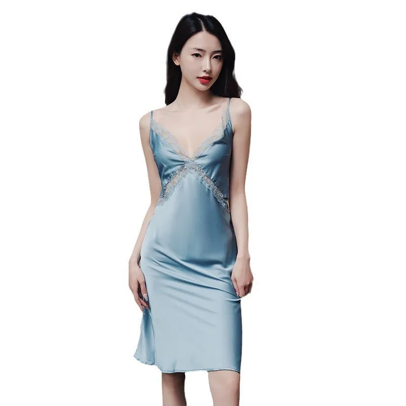 Lace Strap Women's Ice Silk Pajamas Thin Homewear Nightdress