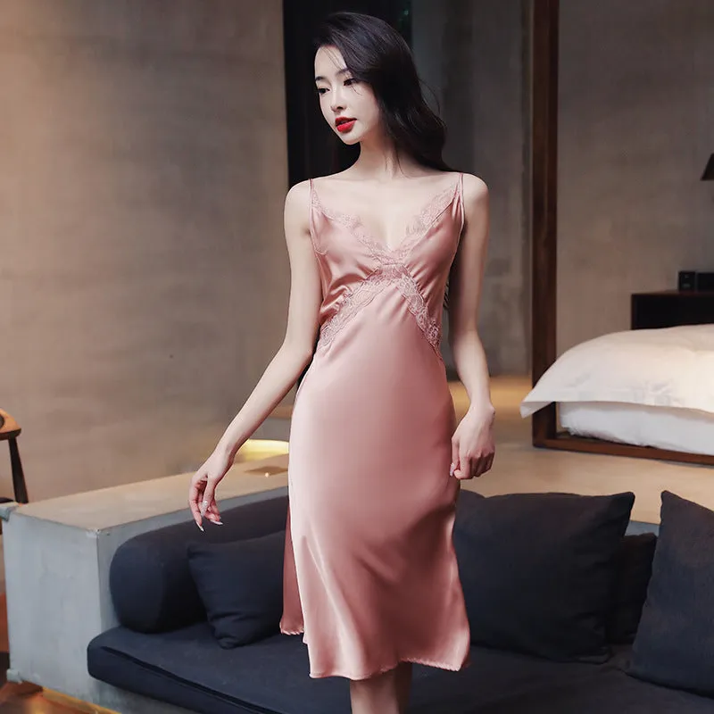 Lace Strap Women's Ice Silk Pajamas Thin Homewear Nightdress