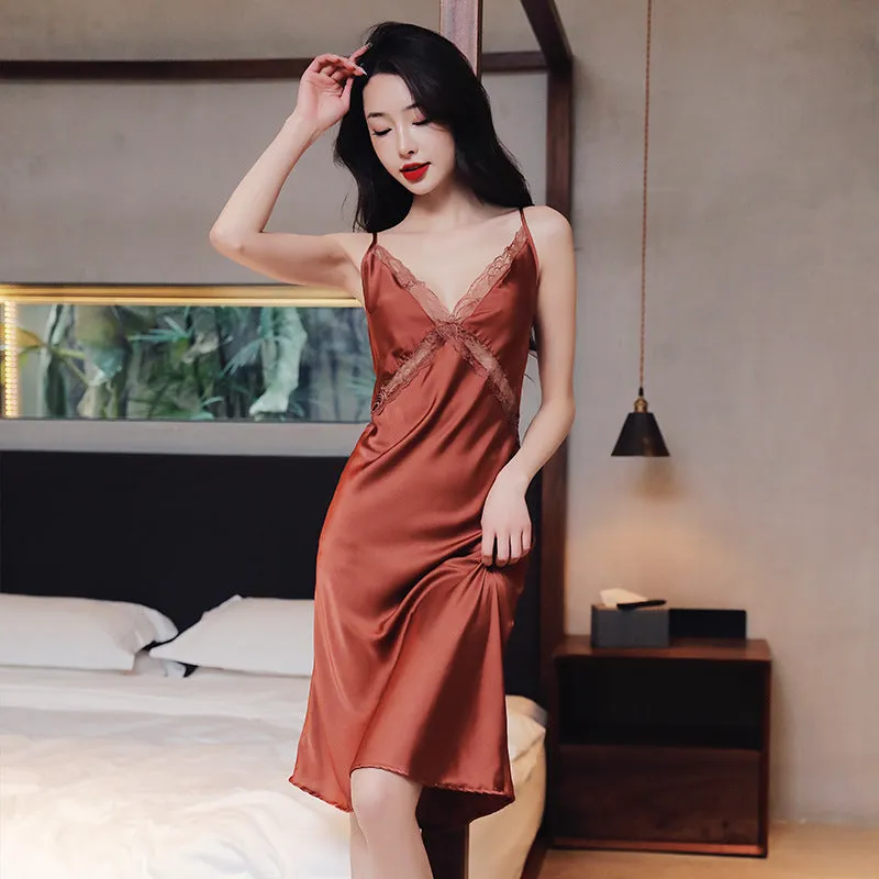 Lace Strap Women's Ice Silk Pajamas Thin Homewear Nightdress