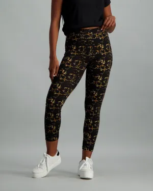 Ladies Abstract Printed Leggings - Black & Gold