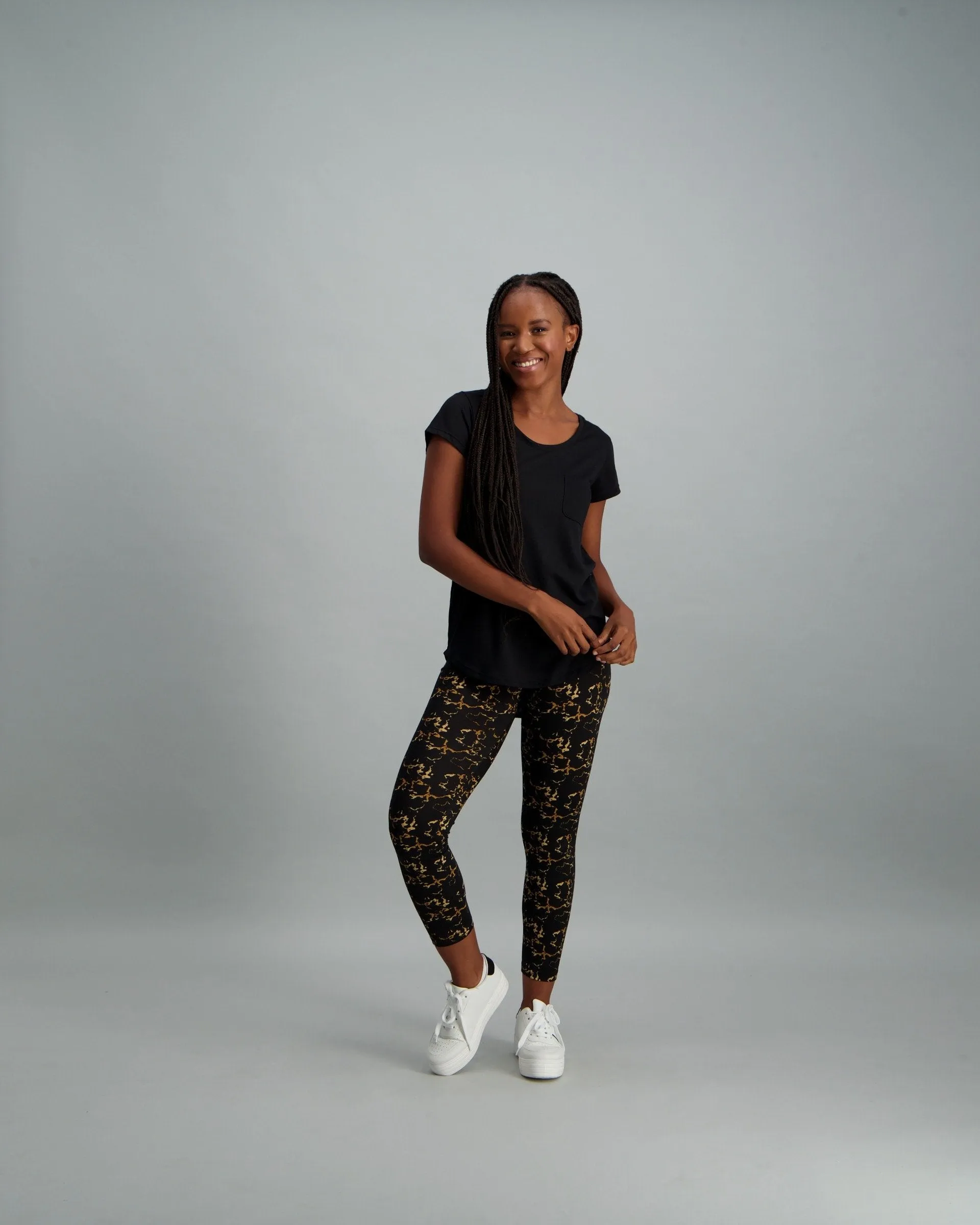 Ladies Abstract Printed Leggings - Black & Gold