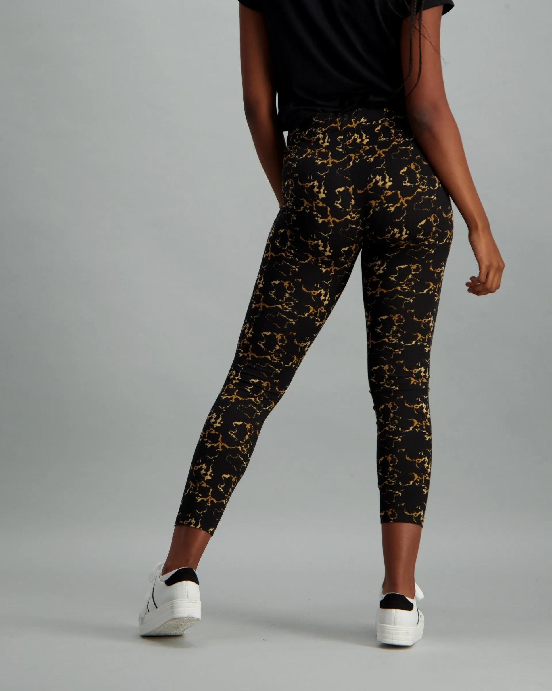 Ladies Abstract Printed Leggings - Black & Gold