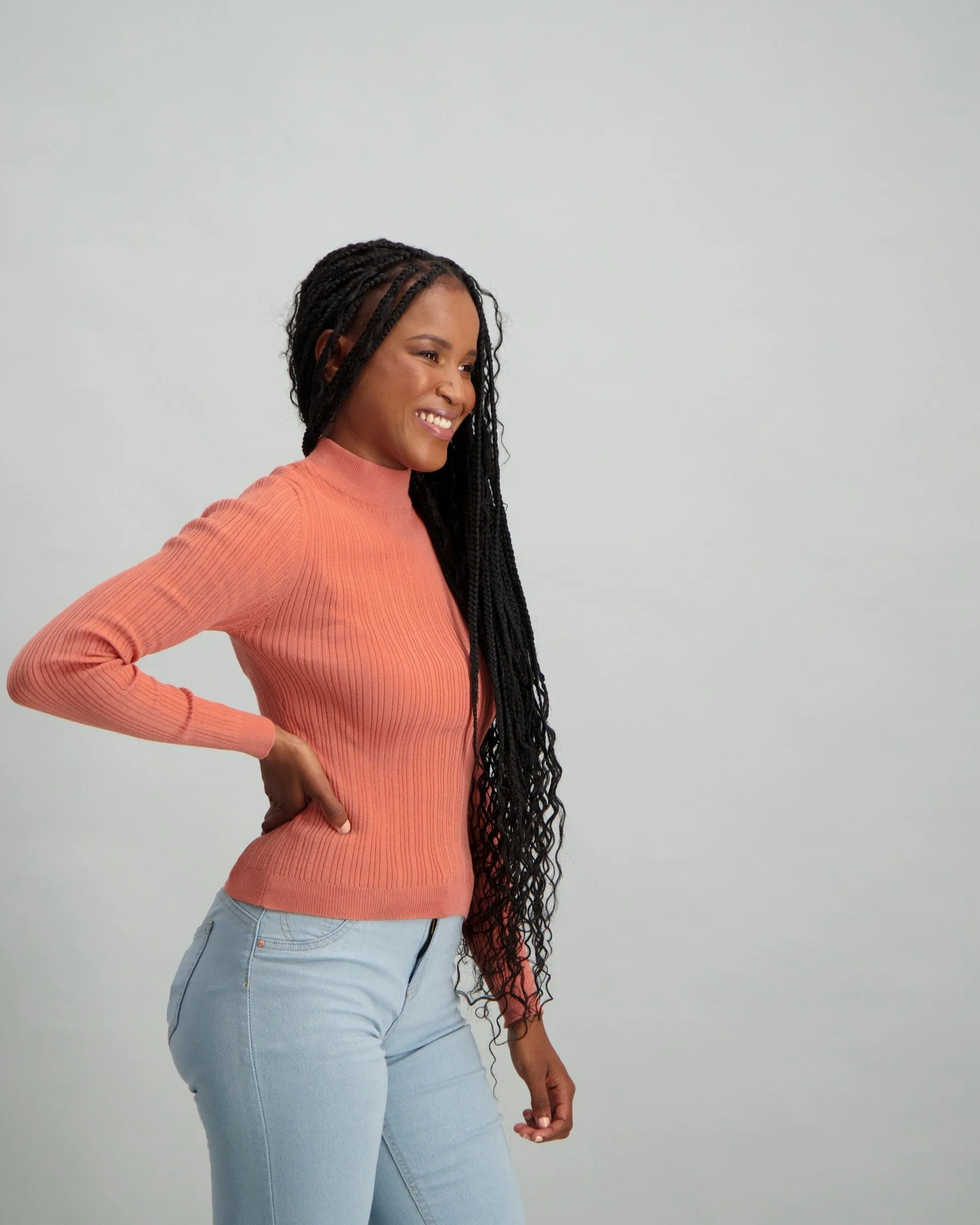 Ladies Core Cable Turtle Neck - Pink