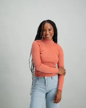 Ladies Core Cable Turtle Neck - Pink