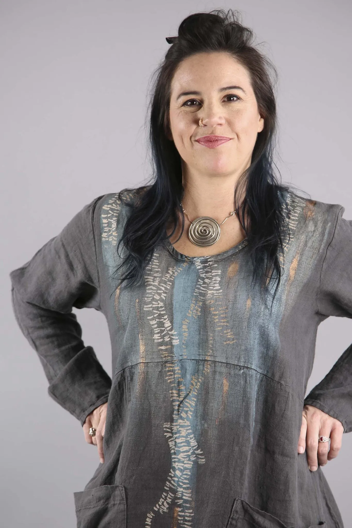 Lady's Dress Dark Pewter Printed-7106H
