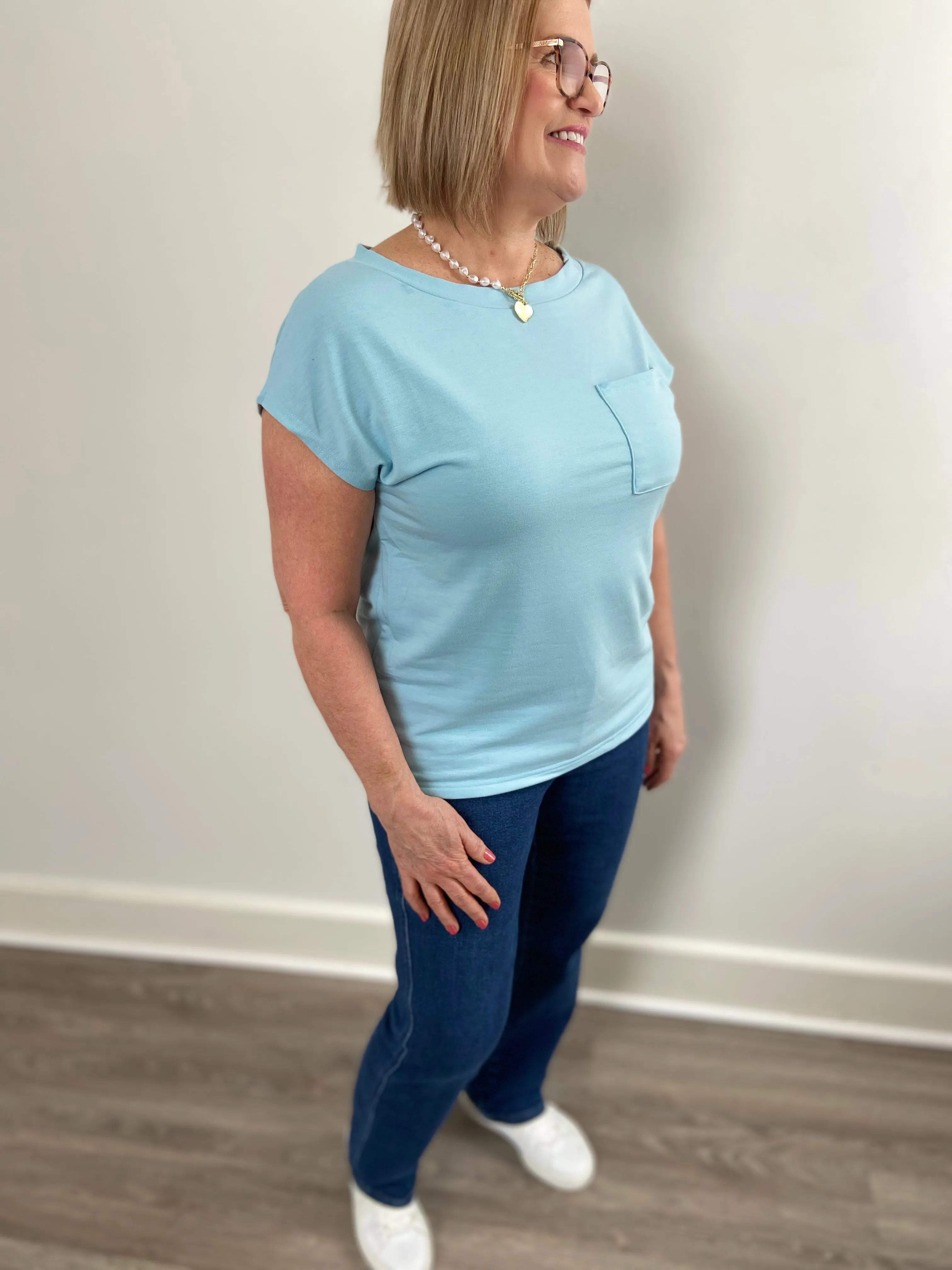 Laid Back Luxe Pocket Tee - Coastal Breeze