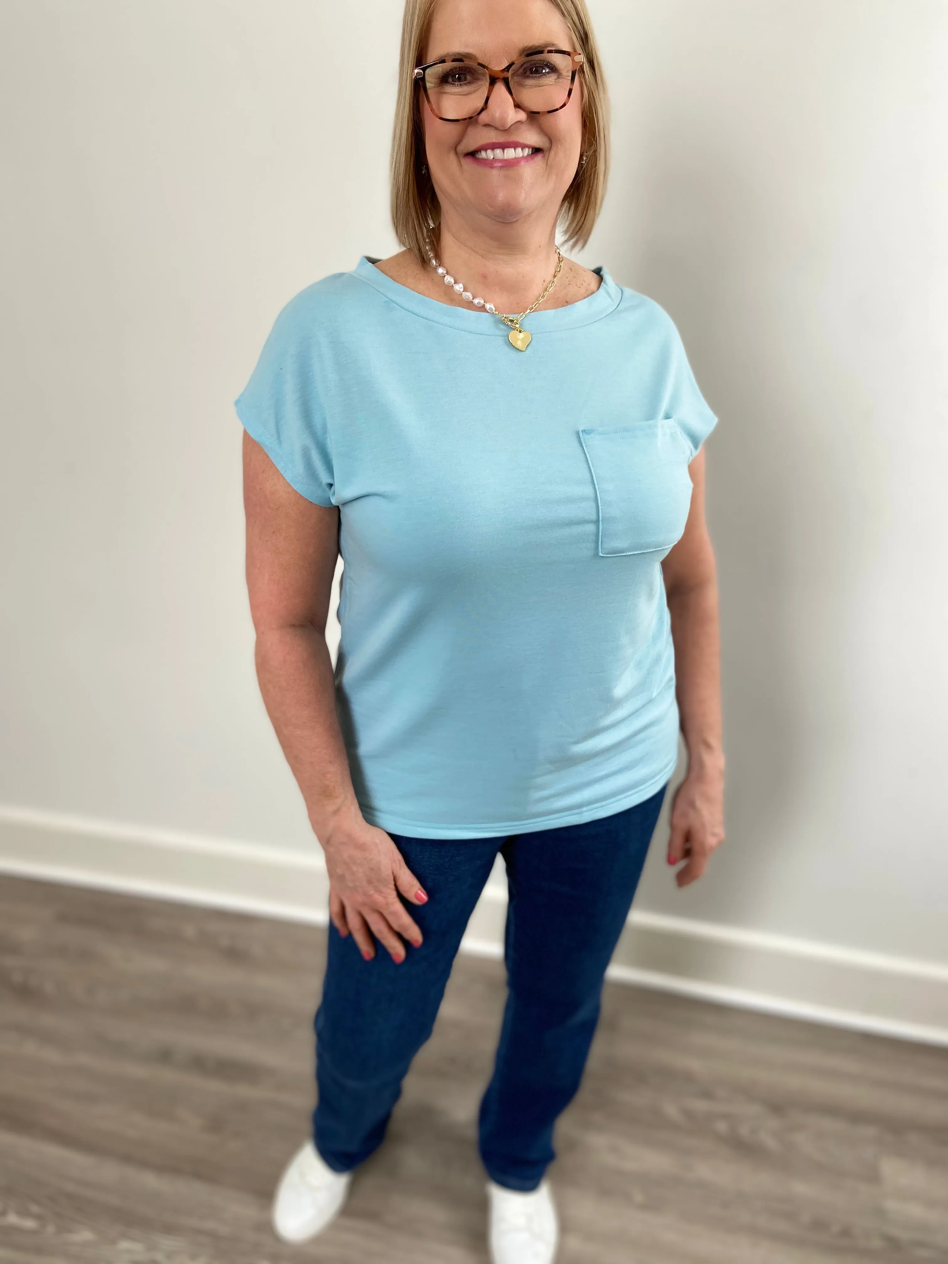 Laid Back Luxe Pocket Tee - Coastal Breeze