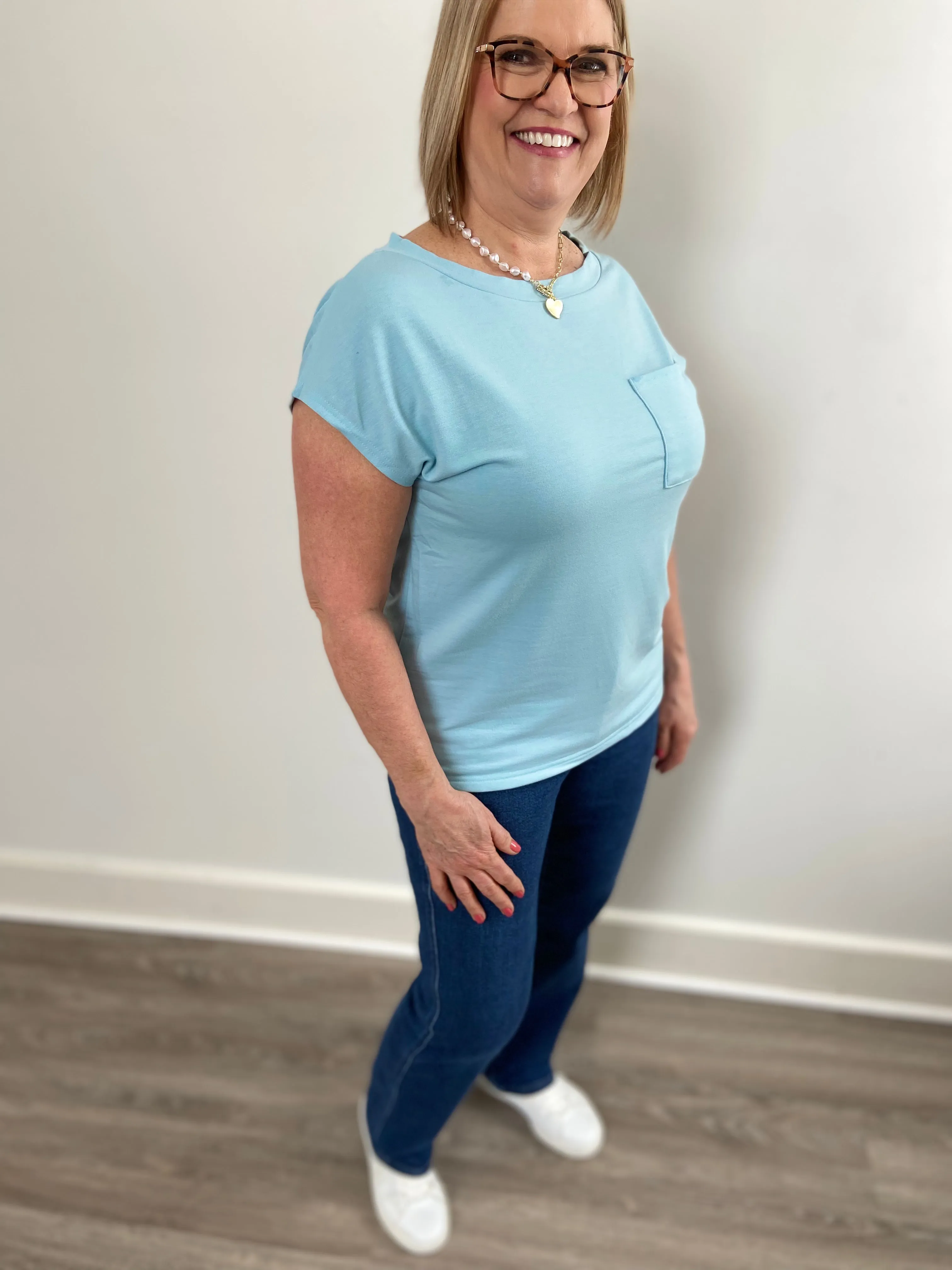 Laid Back Luxe Pocket Tee - Coastal Breeze