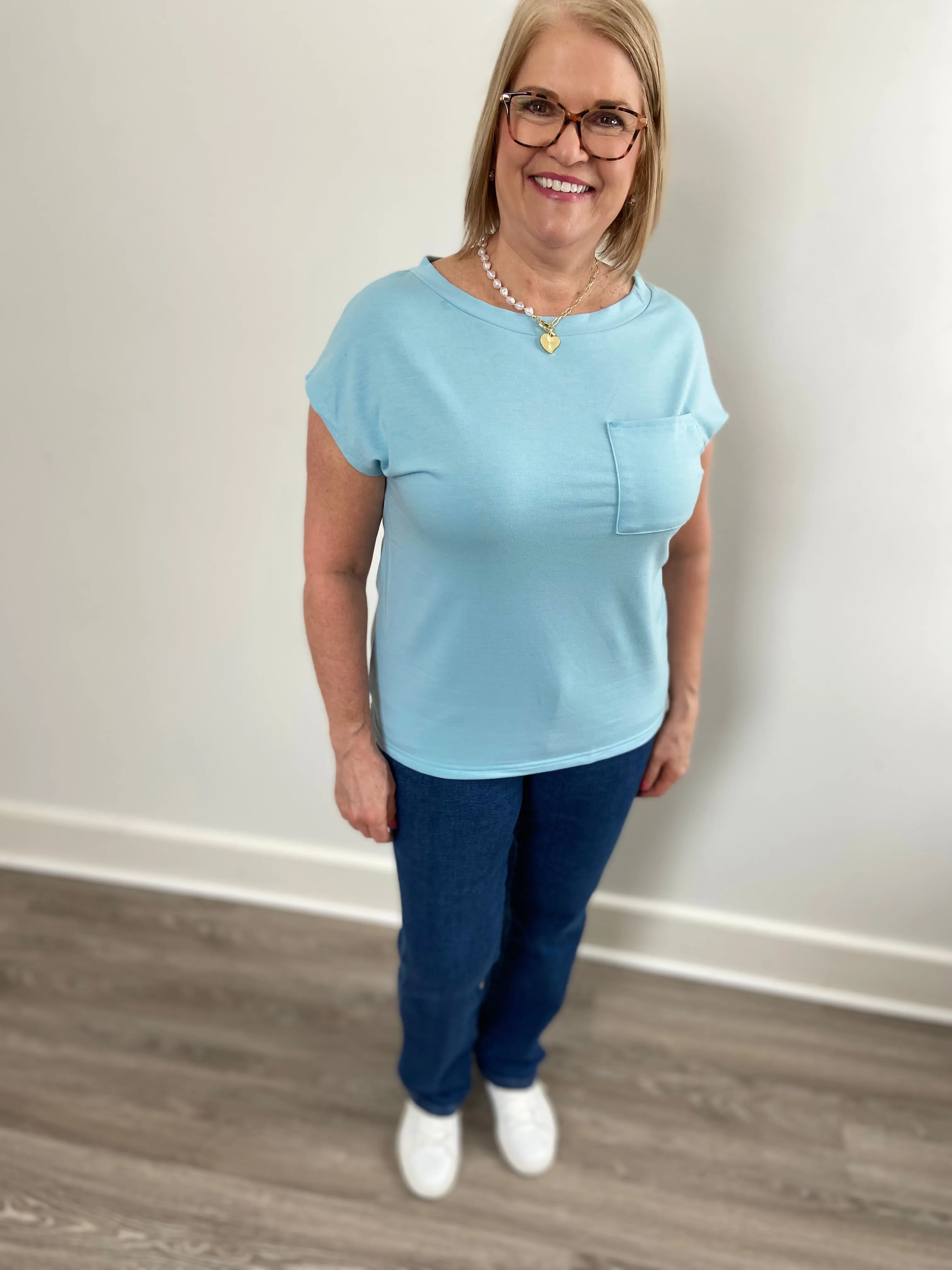 Laid Back Luxe Pocket Tee - Coastal Breeze
