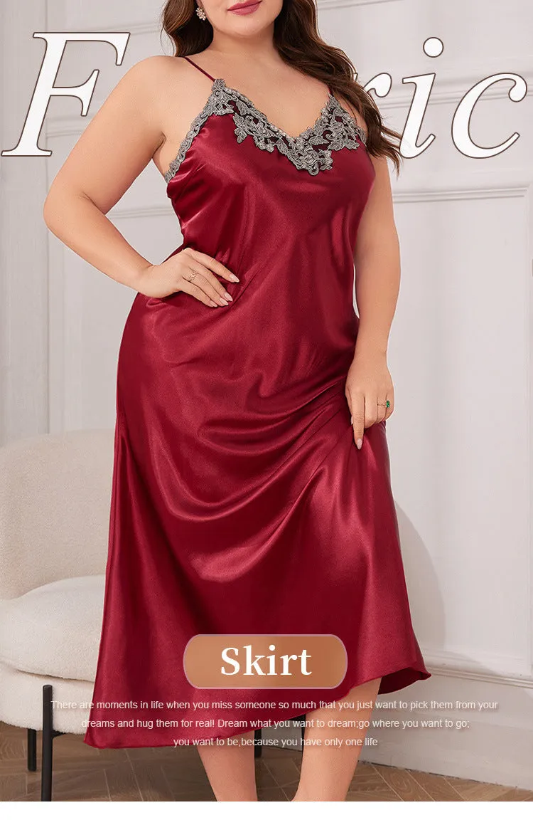 Large Size Braces Night Skirt Suit Ice Silk Pajamas Homewear