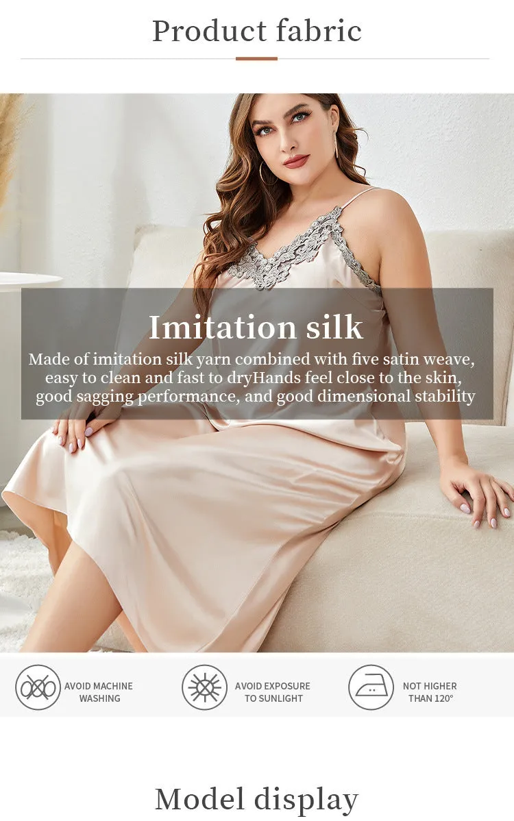 Large Size Braces Night Skirt Suit Ice Silk Pajamas Homewear