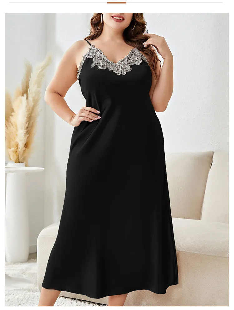 Large Size Braces Night Skirt Suit Ice Silk Pajamas Homewear