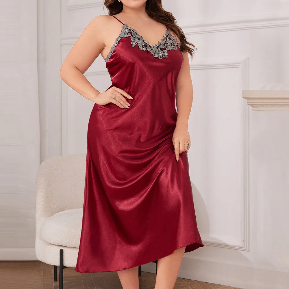 Large Size Braces Night Skirt Suit Ice Silk Pajamas Homewear