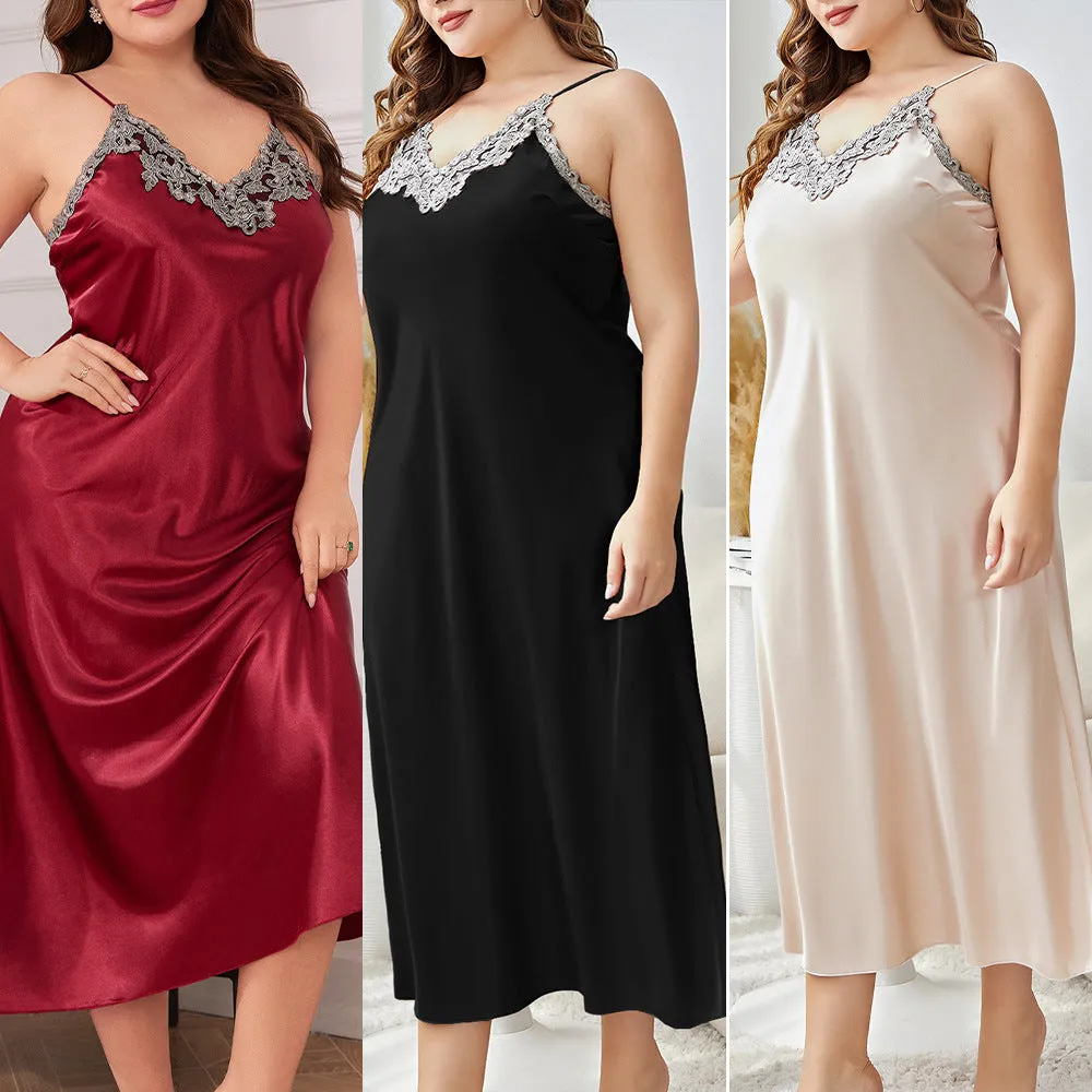 Large Size Braces Night Skirt Suit Ice Silk Pajamas Homewear
