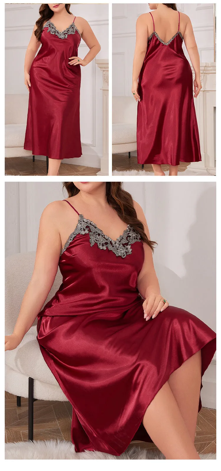 Large Size Braces Night Skirt Suit Ice Silk Pajamas Homewear