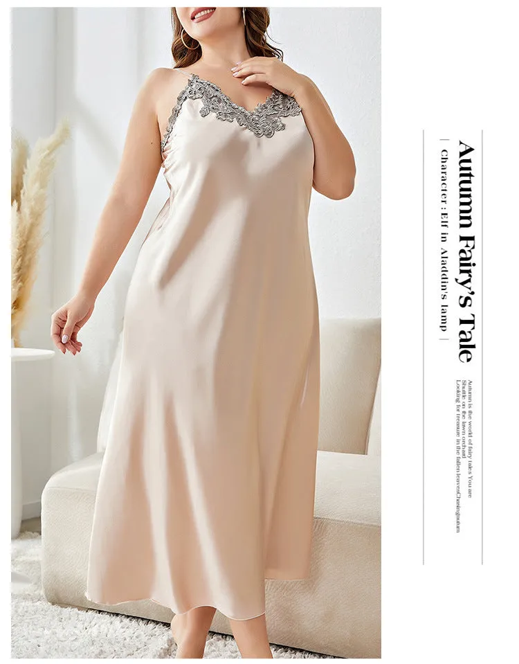 Large Size Braces Night Skirt Suit Ice Silk Pajamas Homewear