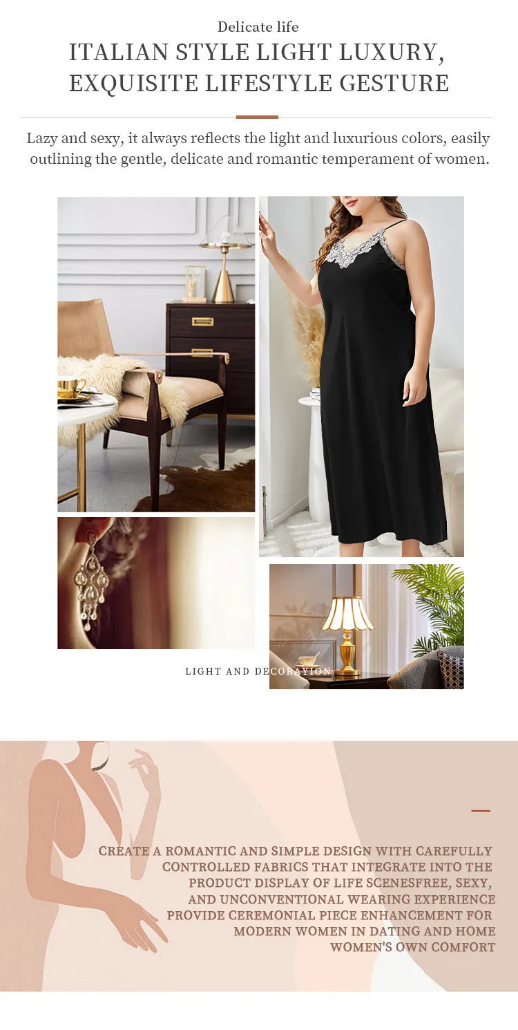 Large Size Braces Night Skirt Suit Ice Silk Pajamas Homewear