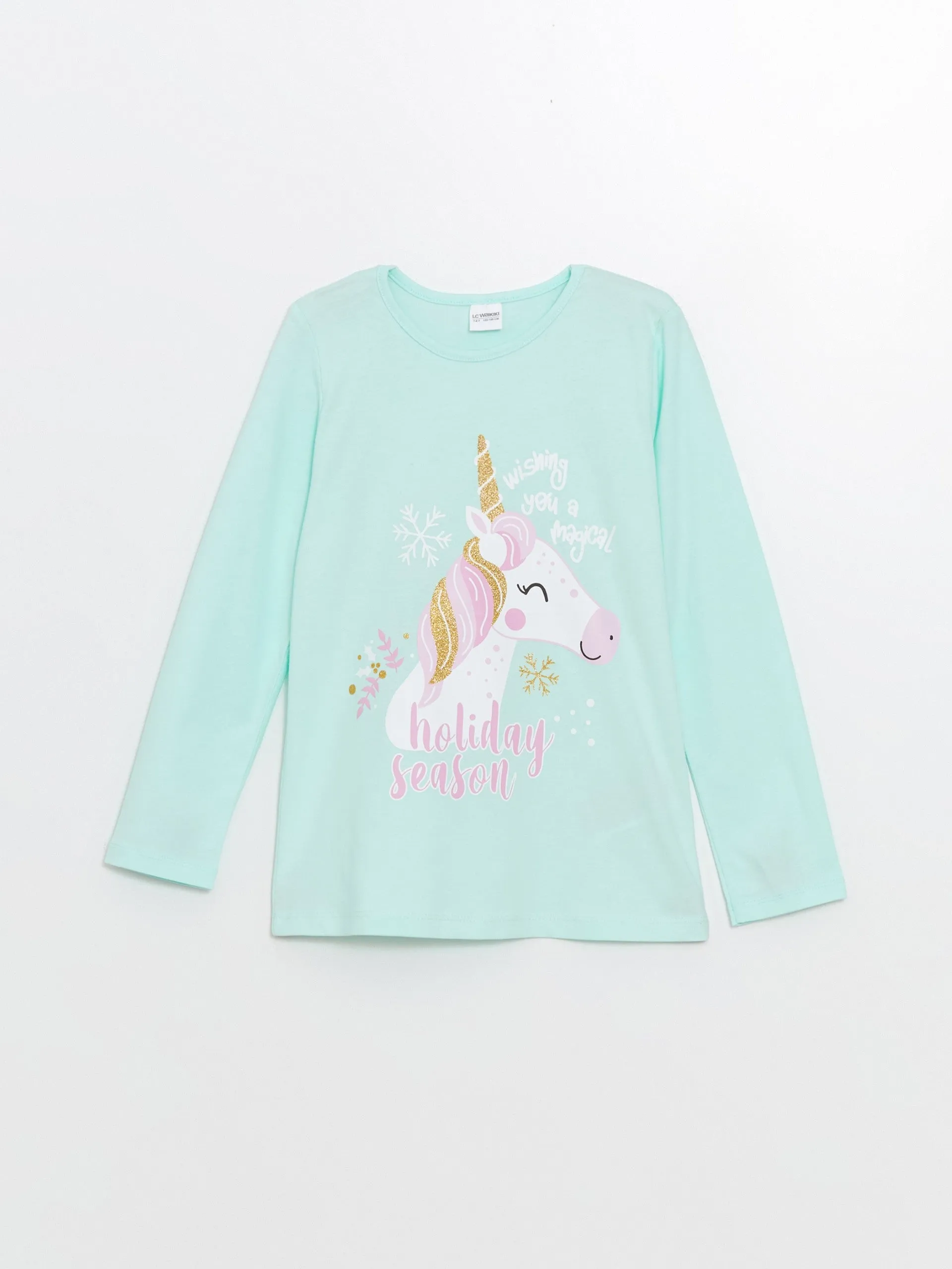 Lcw Kids Turquoise Crew Neck Girls Pajama Set