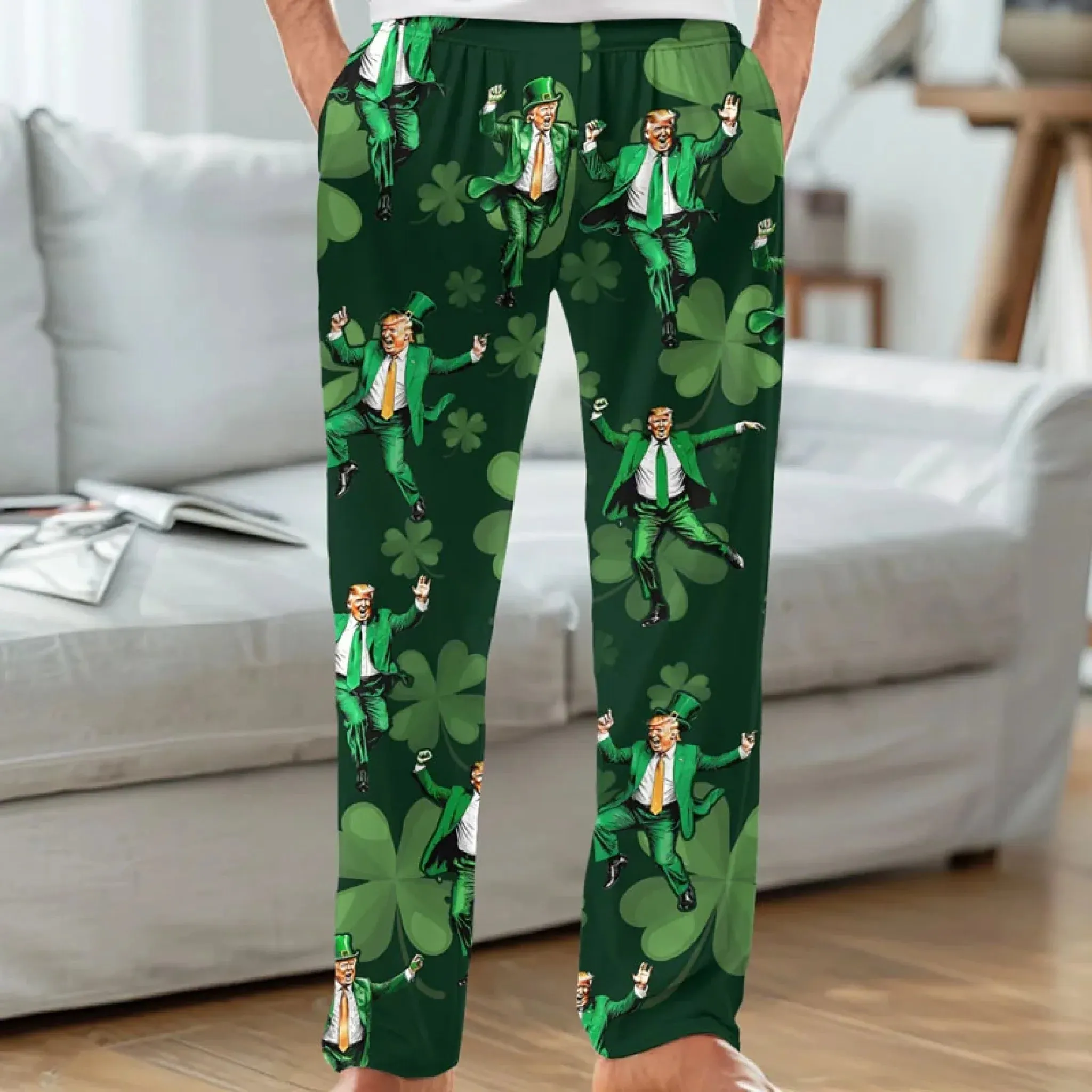 Let's Celebrate St.Patrick's Day With Our President - US Patriotic Pride Pajama Pants - Gift For Conservative Supporters
