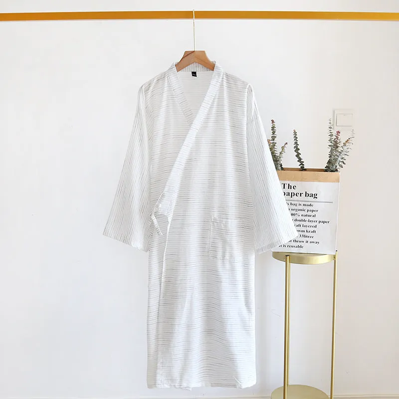 Lightweight Jacquard Cotton Kimono Robe for Summer Home