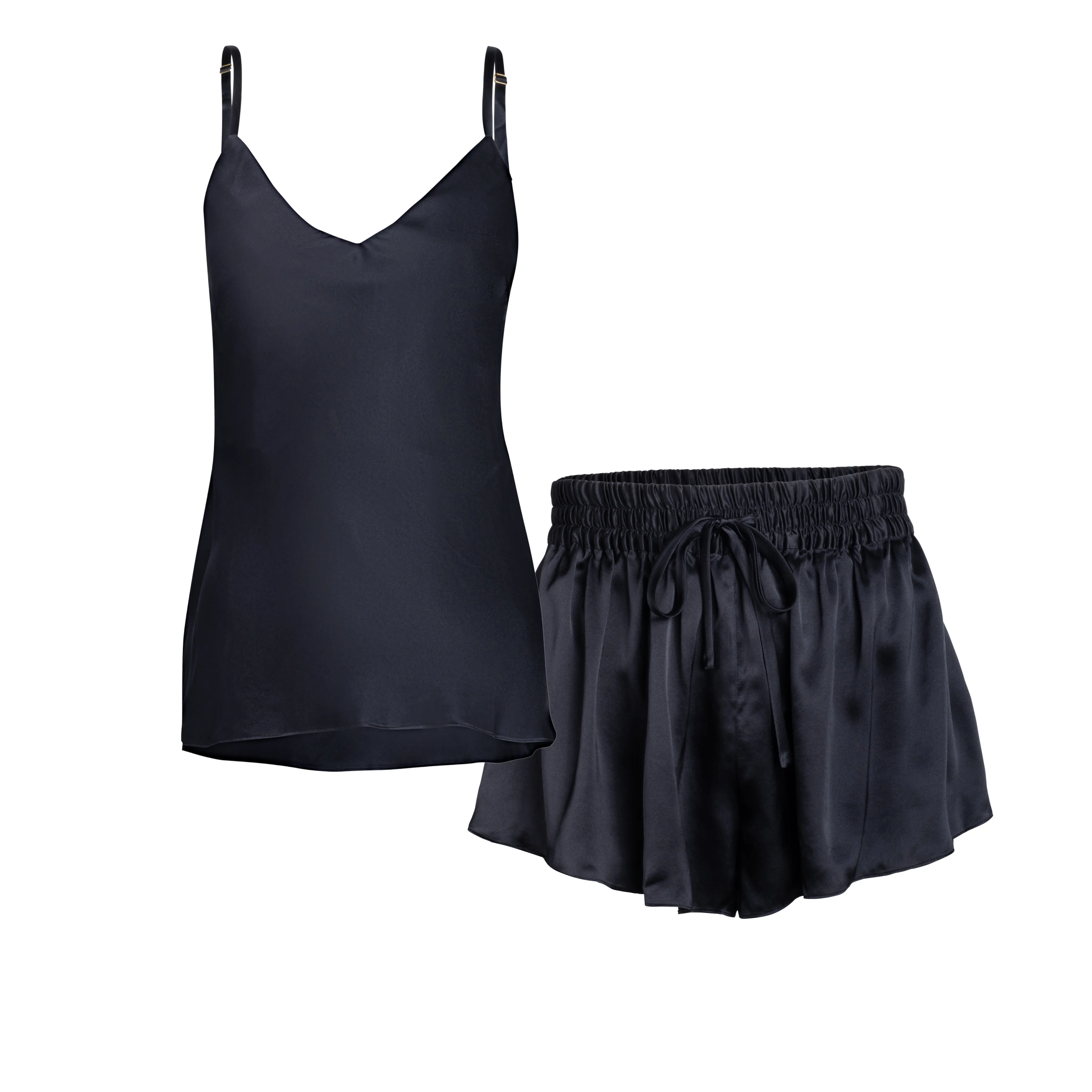 LOLA SILK CAMISOLE & SHORT SET IN NOIRE