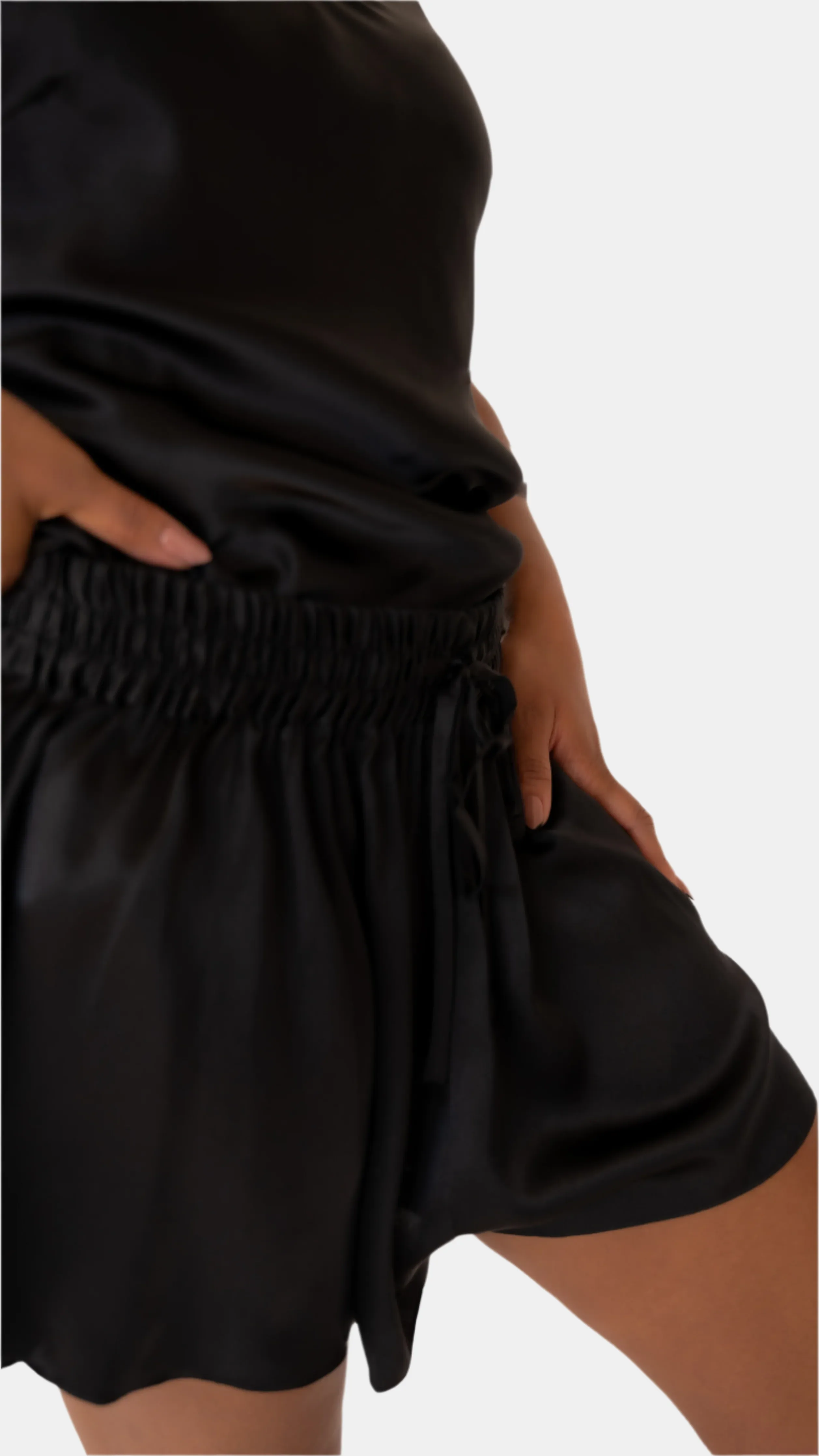 LOLA SILK CAMISOLE & SHORT SET IN NOIRE