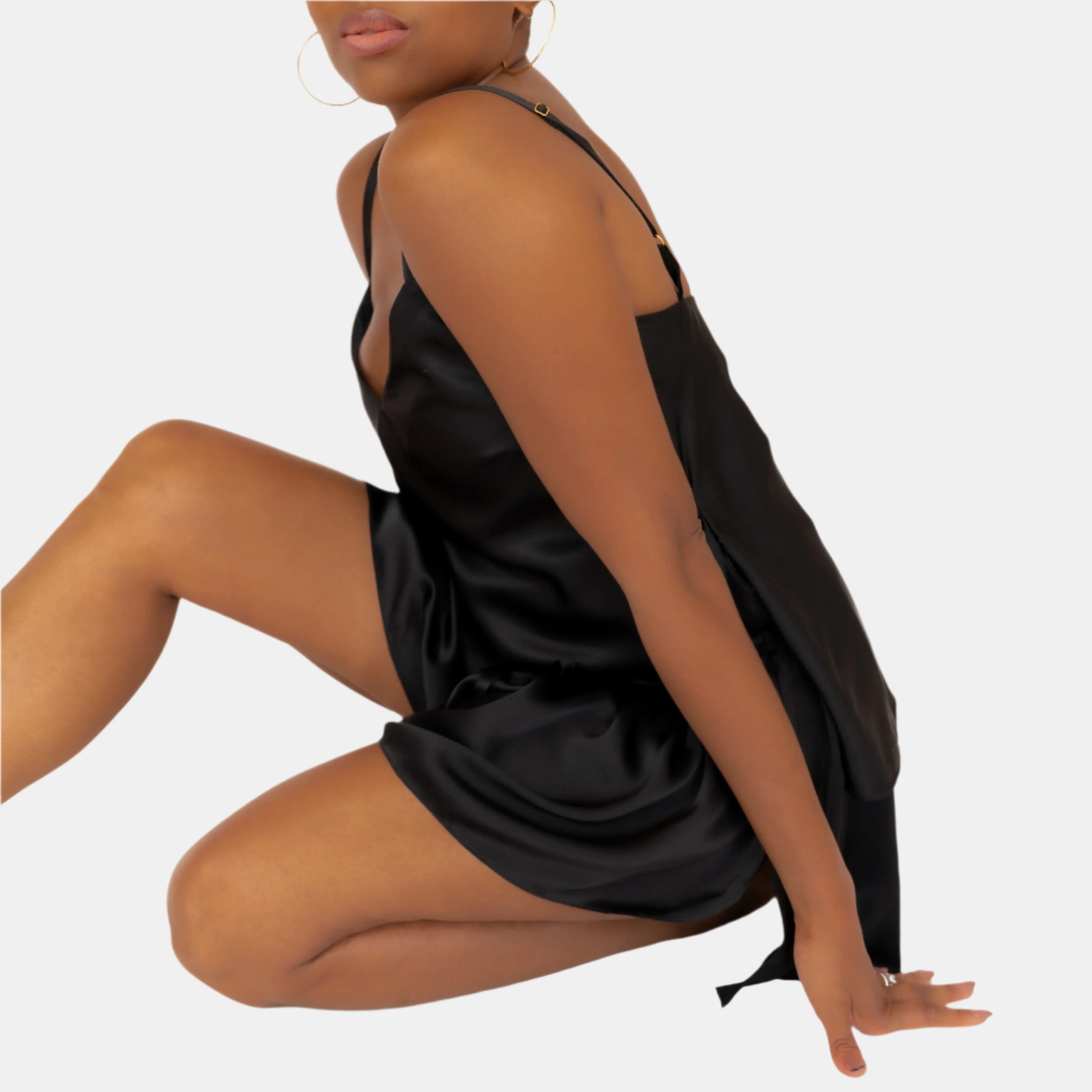 LOLA SILK CAMISOLE & SHORT SET IN NOIRE