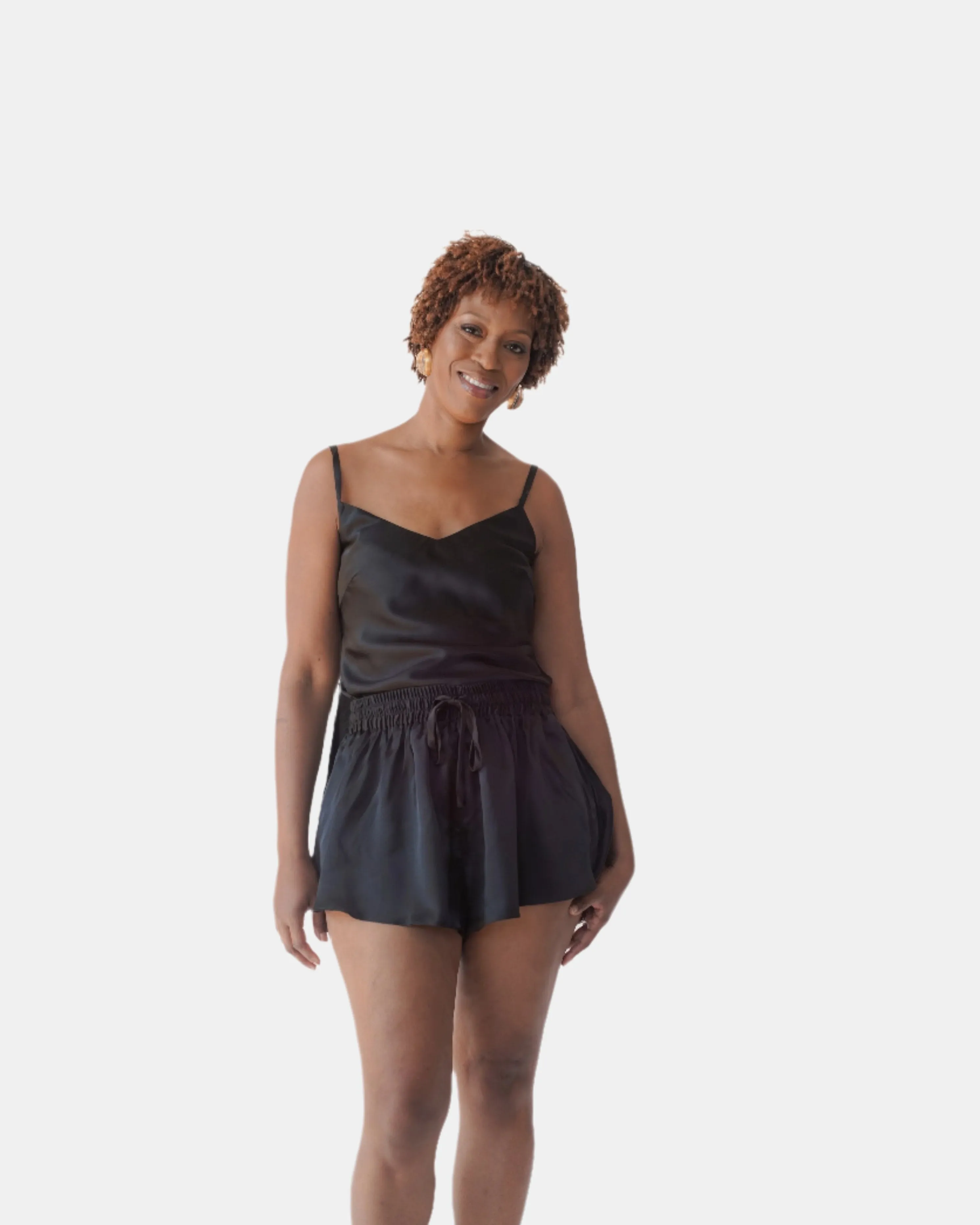 LOLA SILK CAMISOLE & SHORT SET IN NOIRE