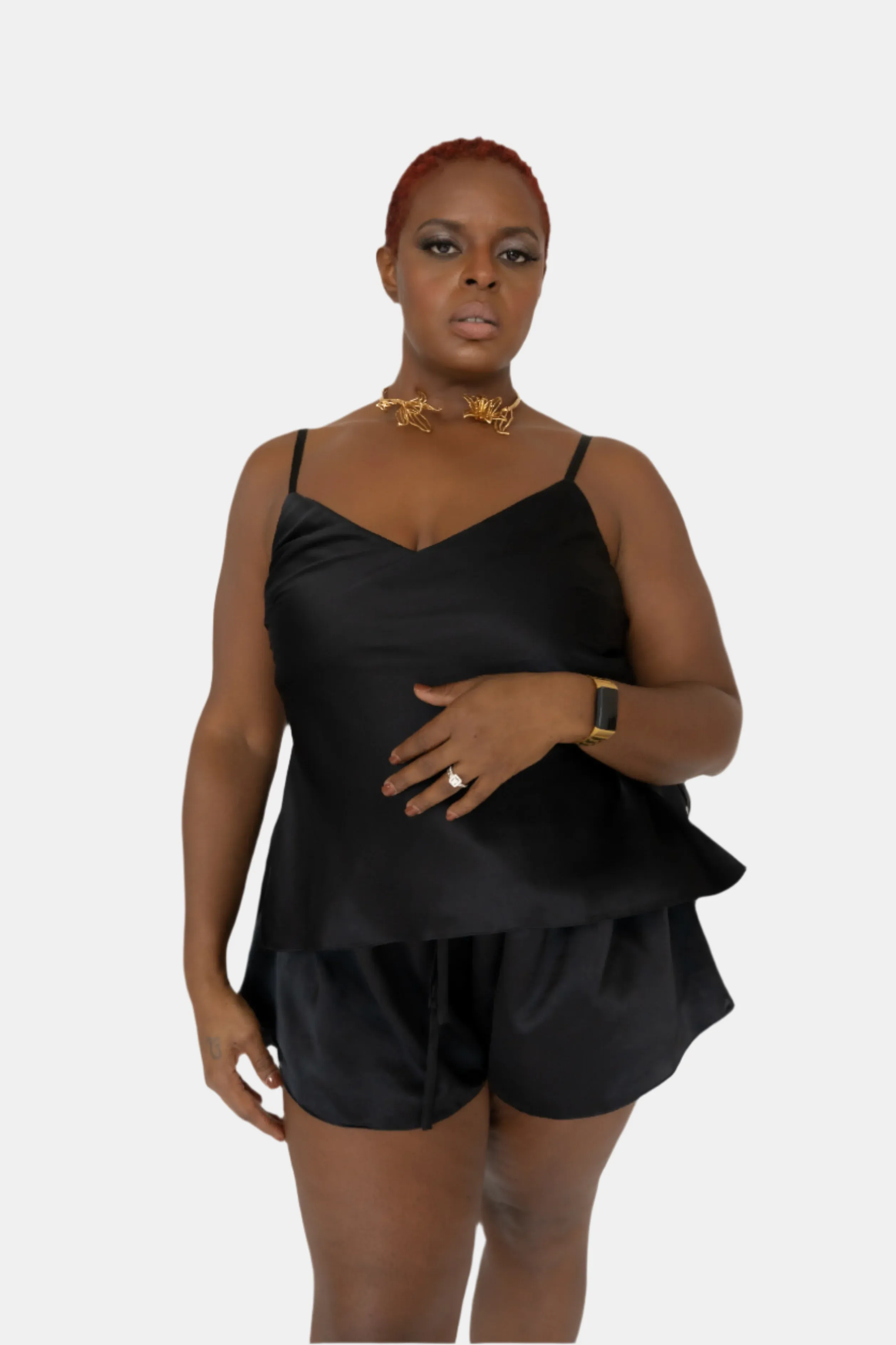 LOLA SILK CAMISOLE IN NOIRE