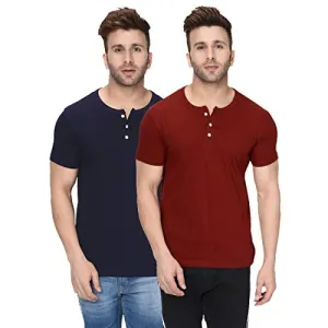 London Hills Men's Regular Fit T-Shirt (Pack of 2) (LH_T_HF_510_515_SIZE_L_Dark Blue & Rust_Large)