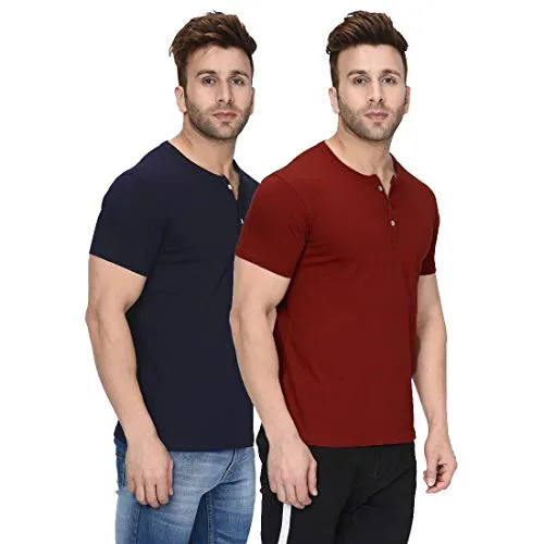 London Hills Men's Regular Fit T-Shirt (Pack of 2) (LH_T_HF_510_515_SIZE_L_Dark Blue & Rust_Large)