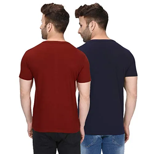 London Hills Men's Regular Fit T-Shirt (Pack of 2) (LH_T_HF_510_515_SIZE_L_Dark Blue & Rust_Large)