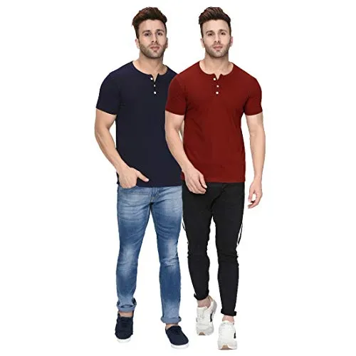 London Hills Men's Regular Fit T-Shirt (Pack of 2) (LH_T_HF_510_515_SIZE_L_Dark Blue & Rust_Large)