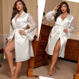 Loose Bathrobe Homewear Sleepwear Thin Lace Edge Cardigan Pajamas