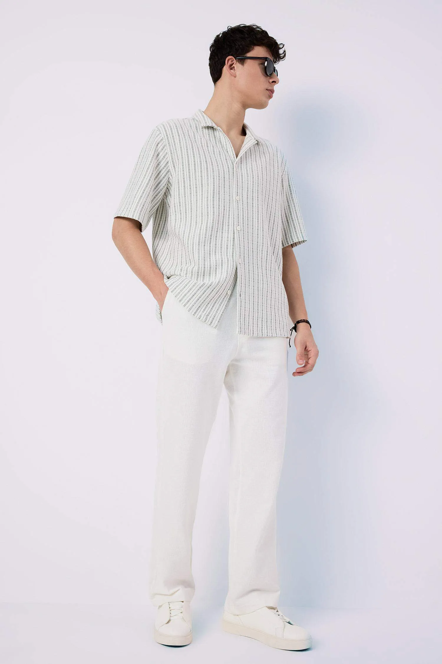 Loose Comfortable Fit Wide Leg Cotton Trousers