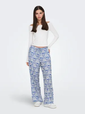 May Blue Print Wide Leg Pants